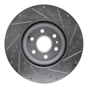 Cadillac SRX Brake Rotor (1) - Front Left - R1 Concepts - Drilled & Slotted - Silver - `10-`16